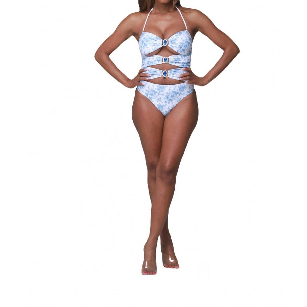 NEW PORSHIA BY PORSHIA BANKS pilar jeweled monokini in white/blue